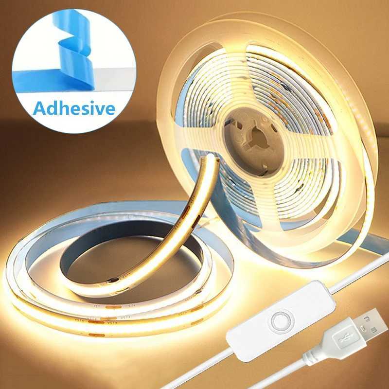 5V COB Strip Lights Switch Control USB Flexible Diode Tape Ribbon For Kitchen Garage TV Mirror PC Backlight Wall Decor Lights W250524