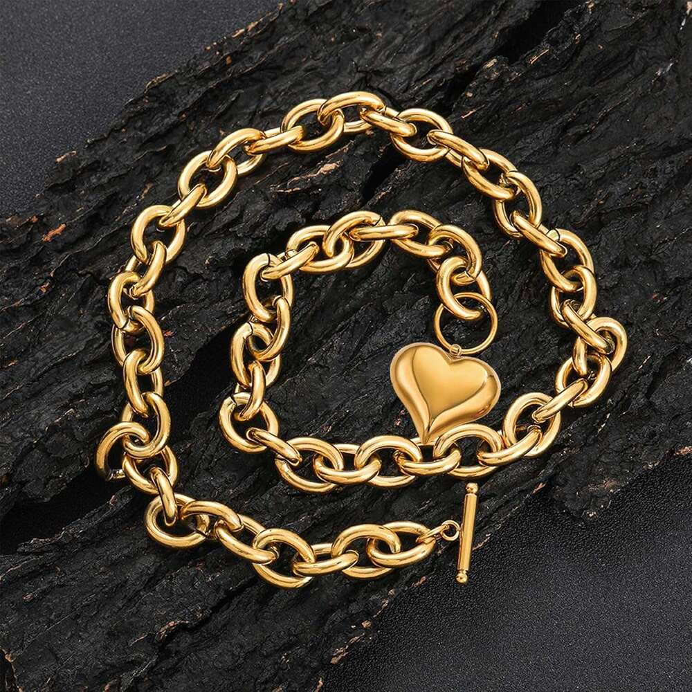 Golden fluffy 40.64cm/45.72cm thick heart-shaped for women's fashion 14K gold toggle necklace