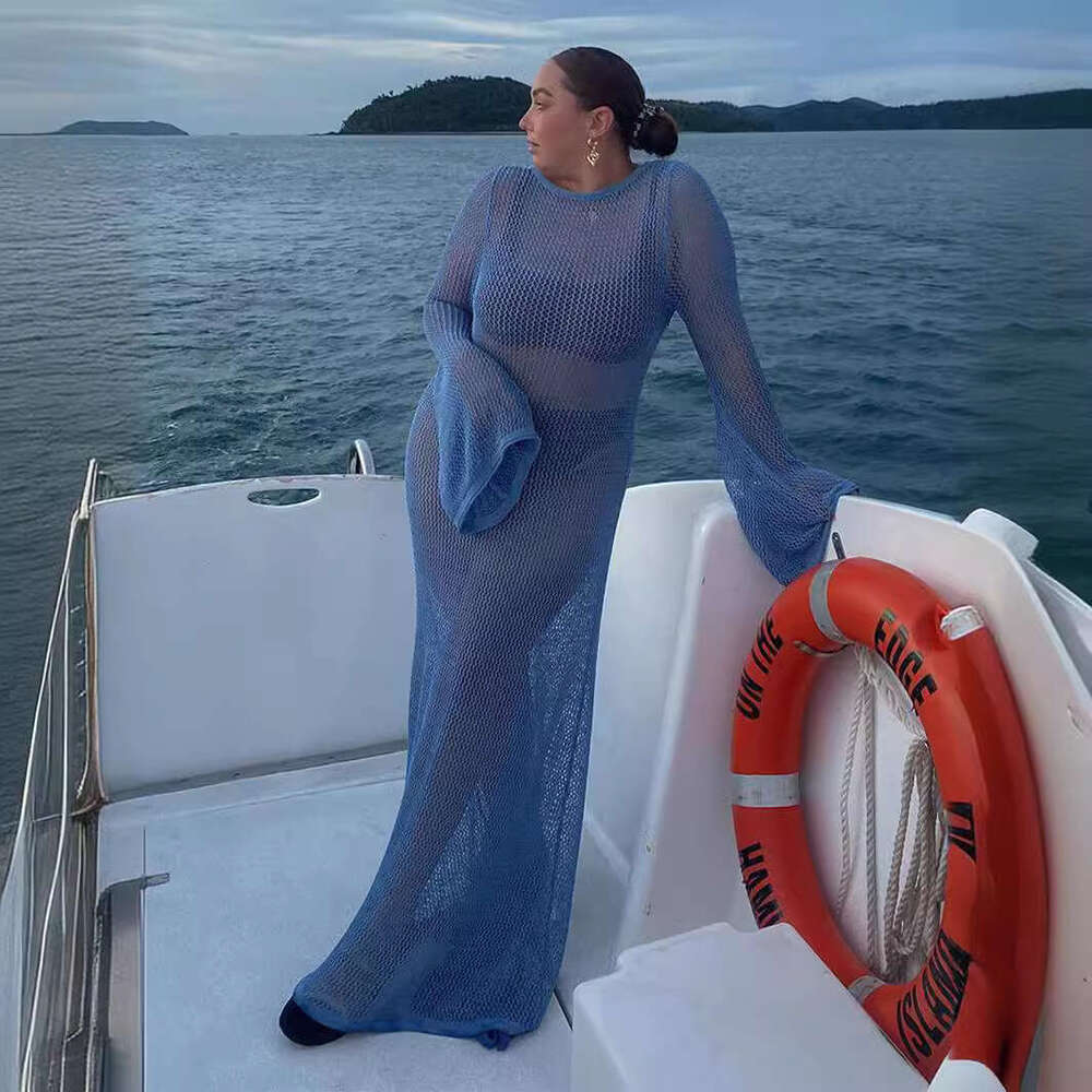 Maxi Dress Open Back Sexy Tight Fitting Long Sleeved Hollow Out Beach Summer Dress Long Dress