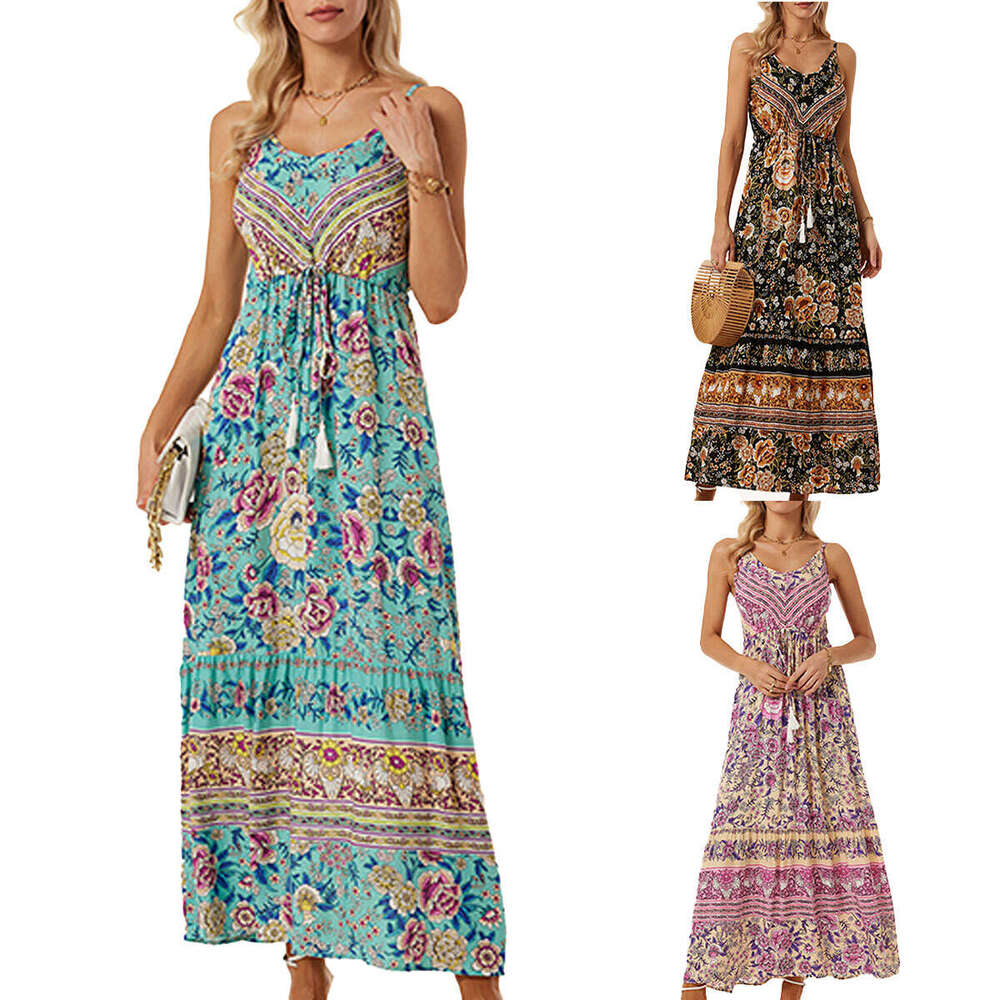 Maxi Dress Women S Clothing New Product Bohemian Camisole Dress Printed Vacation Beach Dress Floral Dress