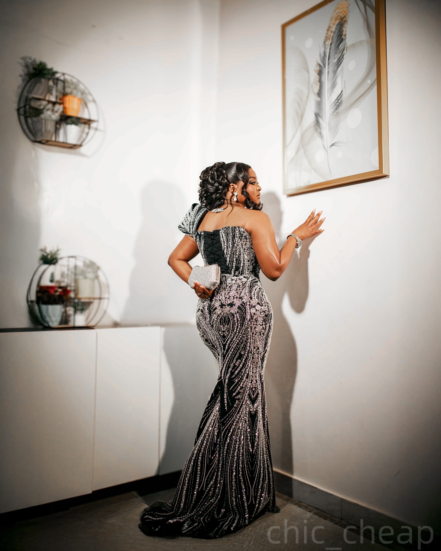 Black Mermaid Prom Dresses 2025 Beaded Sequined Sheer Neck Sparkly Evening Formal Party Second Birthday Engagement Gowns Plus Size Dress For Special O