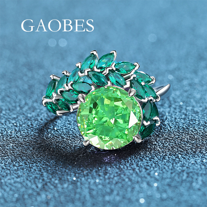 S925 sterling silver ice flower cut ring with pink and green marquise stones, full diamonds, trendy fashion ring for women