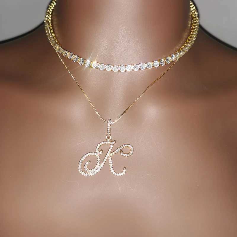 Grandbling Cursive 26 Initial Letter Pendant Necklace High Quality 5A Cubic Zirconia CZ Alphabet Name Jewelry XJ250524