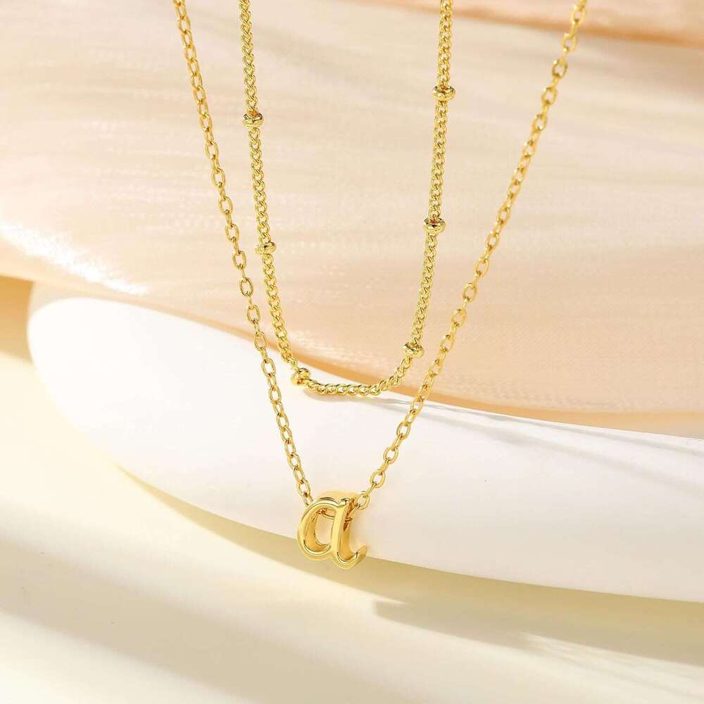 Fashionable, 14K Plated A-Z Pendant Small Personalized Interwoven Layered Gold Initial Letter Necklace Women's Jewelry