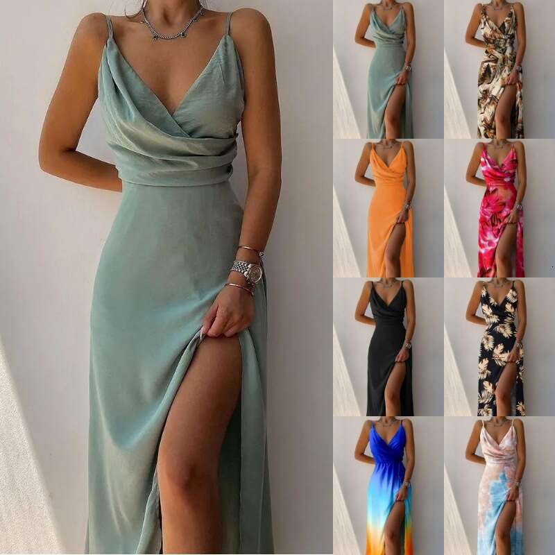 Maxi Dress Women S Summer Strap V Neck Split Print Dress Floral Dress