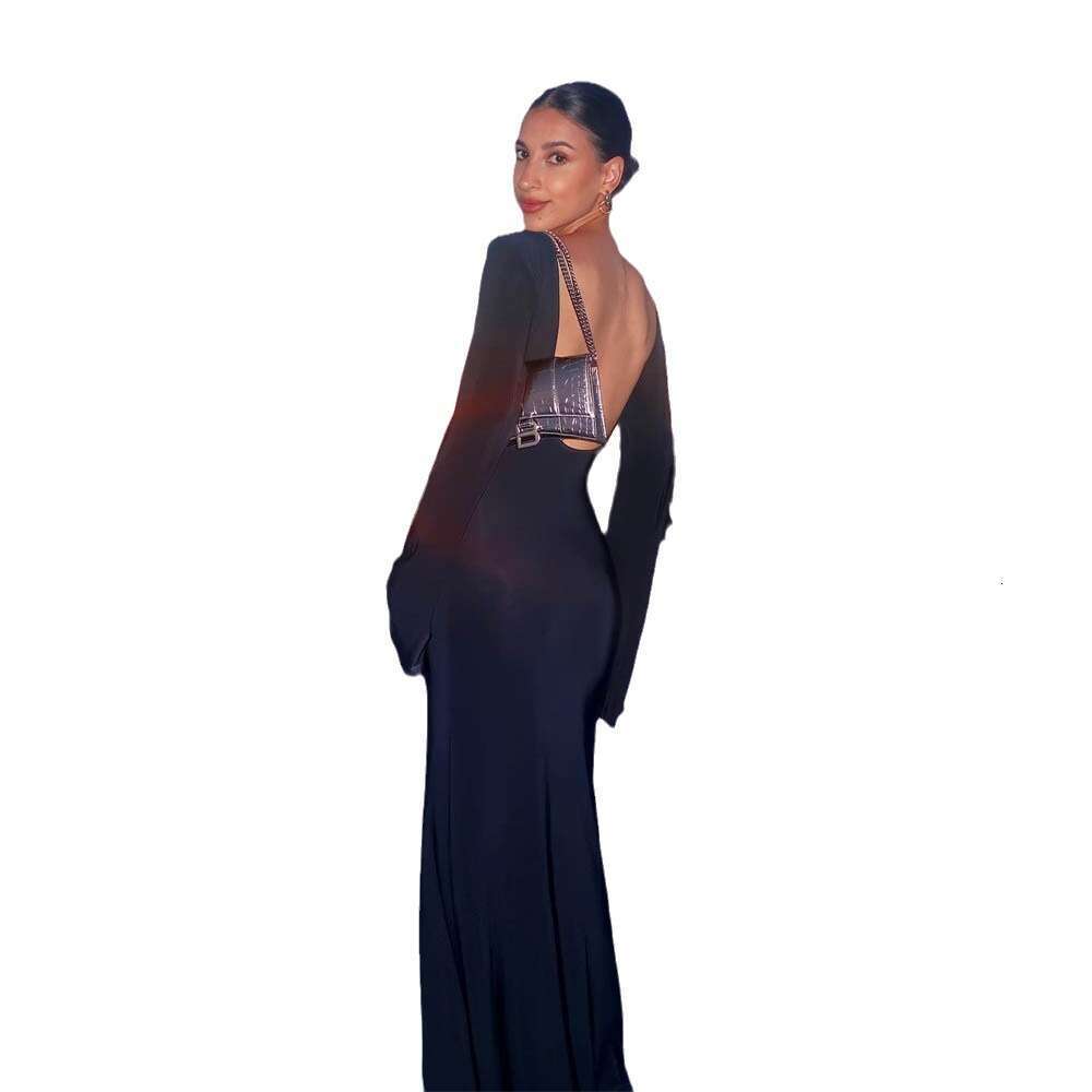 Maxi Dress Round Neck For Women Elegant Beach Sun Protection Party Summer Style Long Sleeved Sexy Backless Dress Long Dress