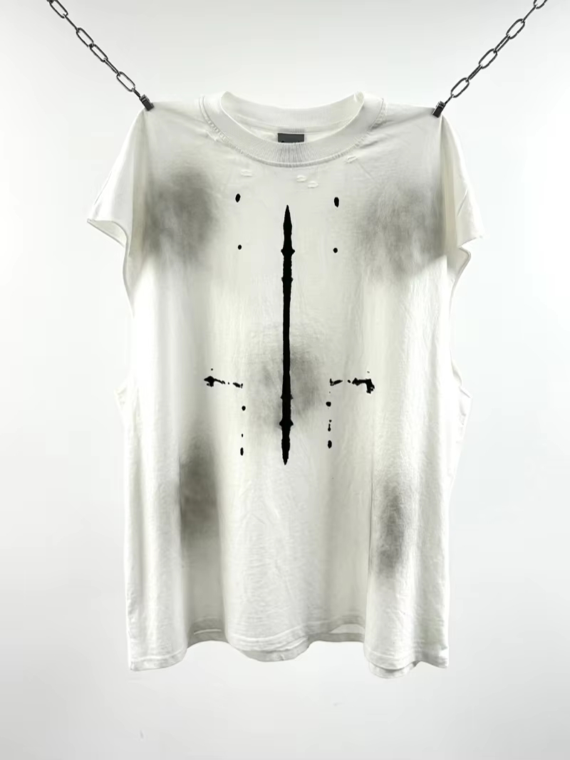 Splash-ink Hole Damaged Tank Tops Vest Men Women High Quality Hip Hop High Street Men's Sleeveless T-shirt Oversized