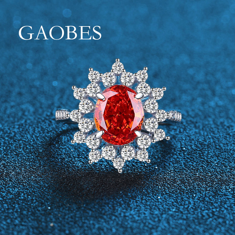 S925 Sterling Silver Red and Blue Sapphire Diamond Ring, Radiant Cut Gemstone Women's Ring, Ice Flower Cut Fashion Jewelry for Women