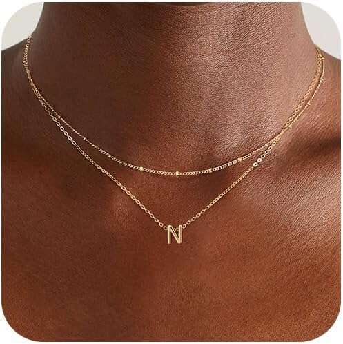 Golden Necklace, 14k Gold Plated A-Z Small Initial Layered Personalized Letter Combination Exquisite Name Pendant Necklace Women's Jewelry Fashio