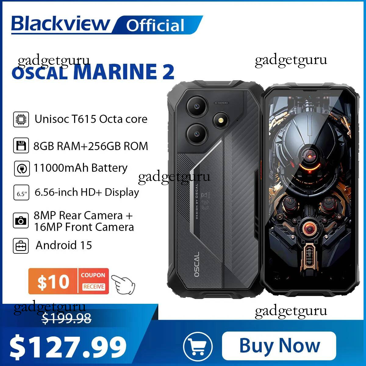 Blackview OSCAL Marine 2 Red Smartphone AI, 6.56'' HD+ Display, Unisoc T615, 24(8+16)GB 256GB, 11000mAh, Android 15 Phone NFC