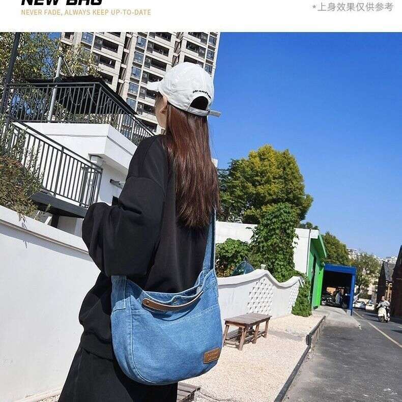 denim bags casual single shoulder large capacity class commuting crossbody bag travel French solid color