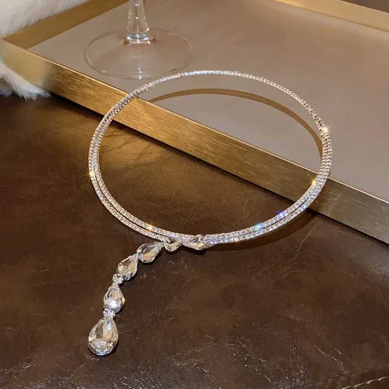 Shiny Rhinestone Collar Choker Necklace For Party Wedding Big Water Drop Crystal Necklace Womens Fashion Neck Jewelry XJ250524