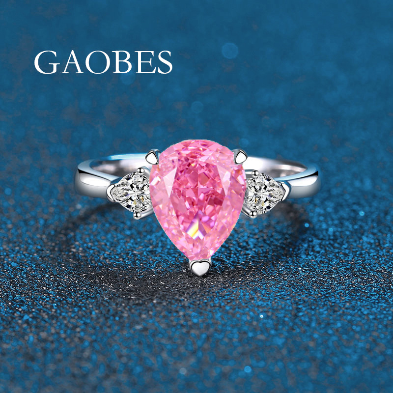 925 Sterling Silver Waterdrop Cut Diamond Ring with Blue, Yellow, Pink, and White Diamonds, Simple and Elegant Luxury Engagement Ring for Women