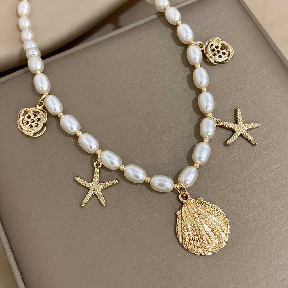 Greater Train Starfish Shell Charms Imitation Pearl Chain Choker Necklaces for Women Statement Party Jewelry Gifts XJ250524