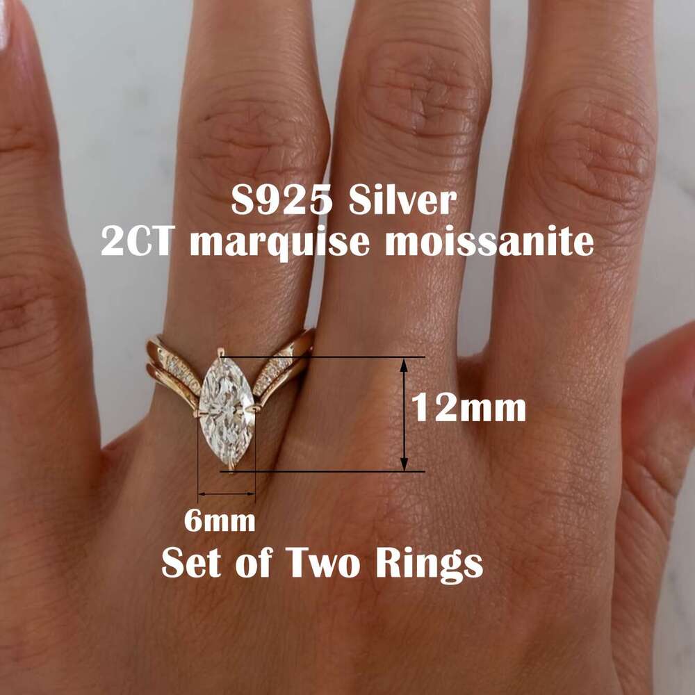 A two piece set of minimalist INS style S sterling Siery rings featuring oval Moissanite stone perfect for a unique and fashionable look