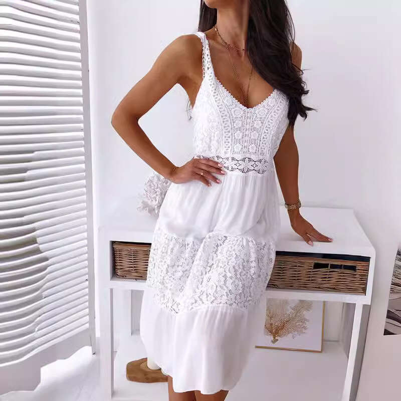 Maxi Dress New Sexy Lace Spliced Strap Beach Dress Long Dress
