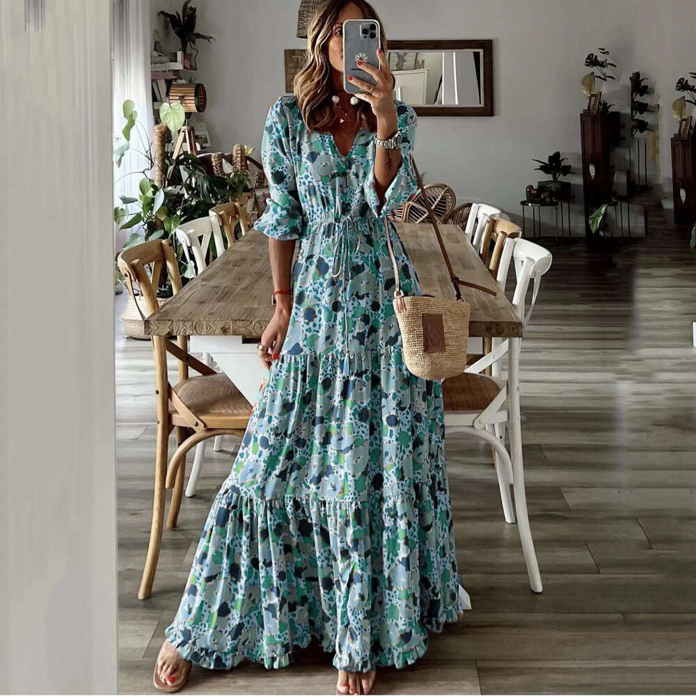Maxi Dress TEMU Summer New Women S Elegant Vacation V Neck Printed Large Swing Long Dress Floral Dress
