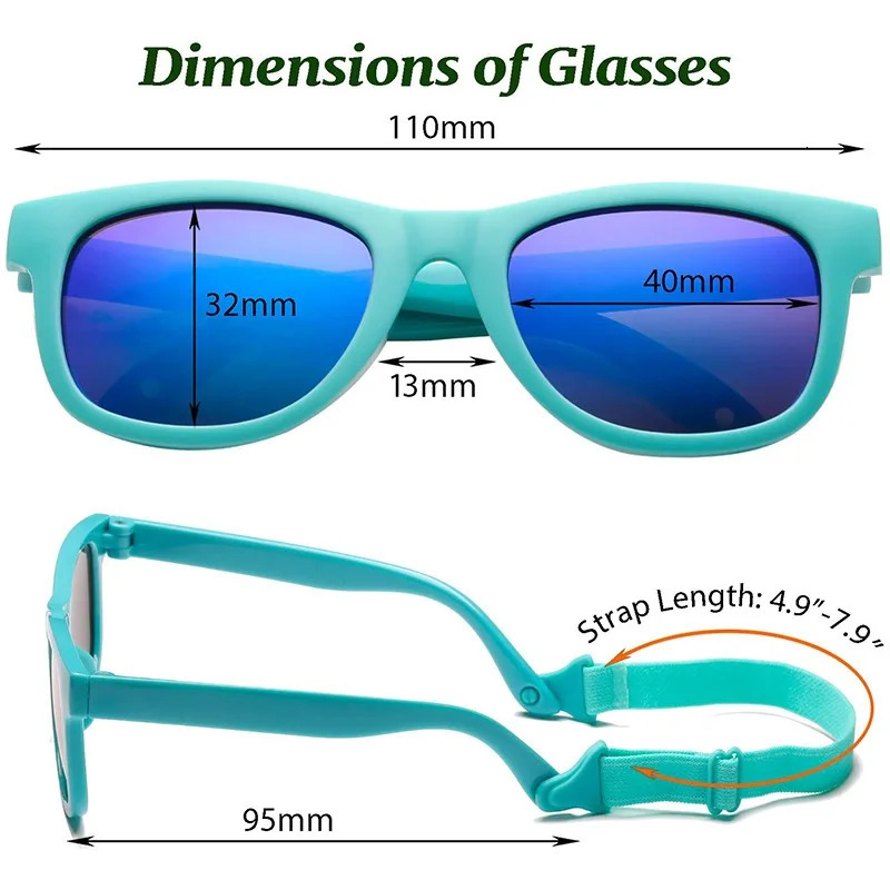 0-24 Months born Baby Bendable Flexible Polarized Sunglasses with Strap Infant Boy Girls Square Silicone Frame Mirrored UV400 250522