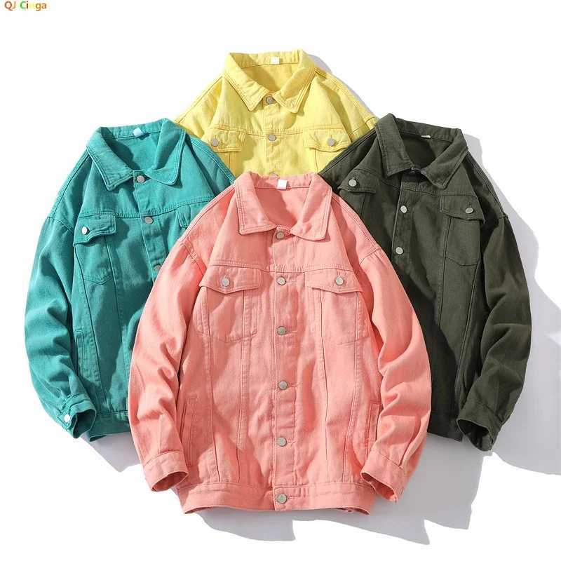 Blue Men Denim Jacket Single-breasted Square Collar Long-sleeved Coat Green Black Yellow WhitePurple Available W250524