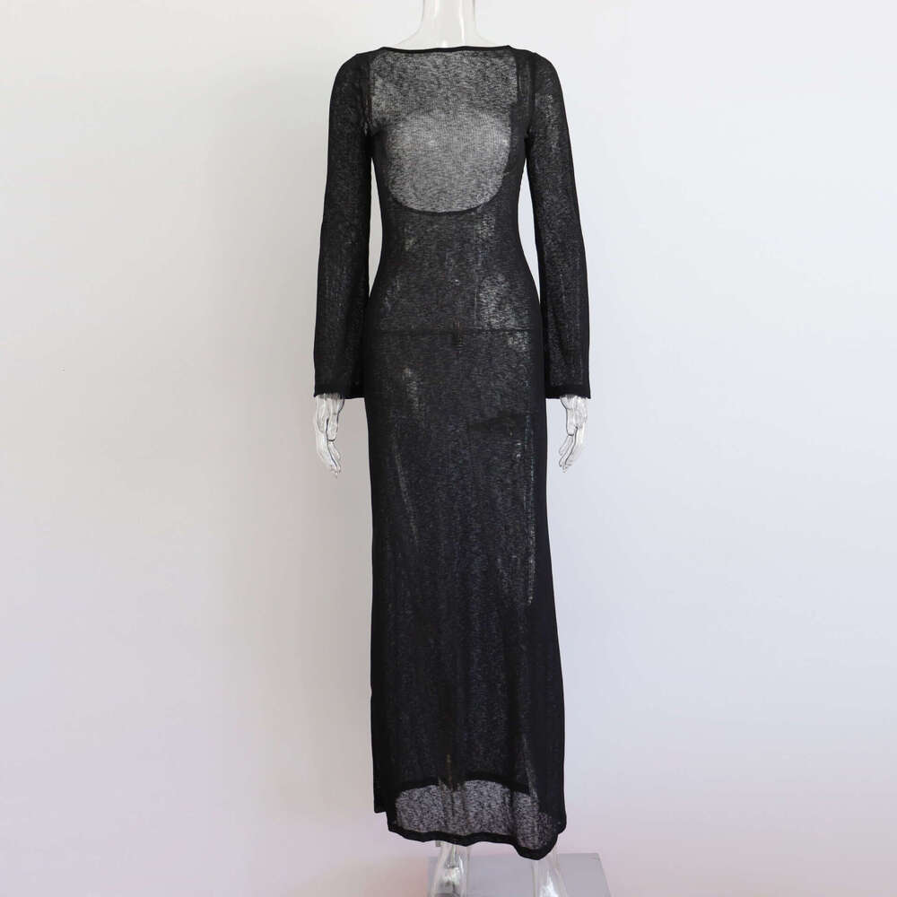 Maxi Dress Round Neck For Women Elegant Beach Sun Protection Party Summer Style Long Sleeved Sexy Backless Dress Long Dress