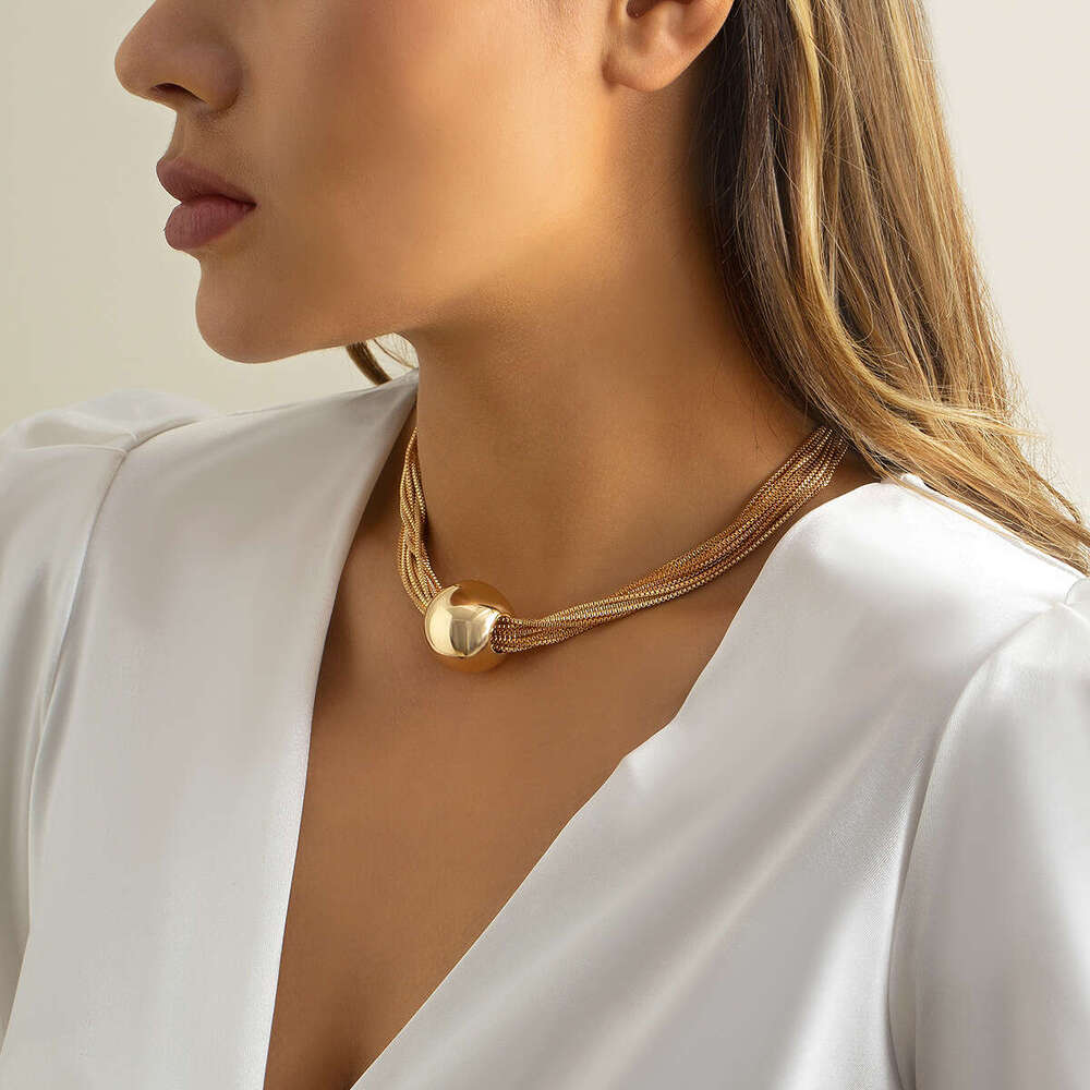 Exaggerated Punk Multi layered Chain Layered Decoration Minimalist and Small Form Geometric Ball Personalized Necklace Choker