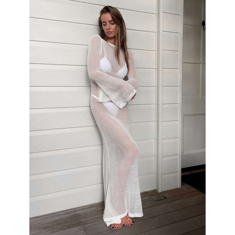 Maxi Dress Open Back Sexy Tight Fitting Long Sleeved Hollow Out Beach Summer Dress Long Dress