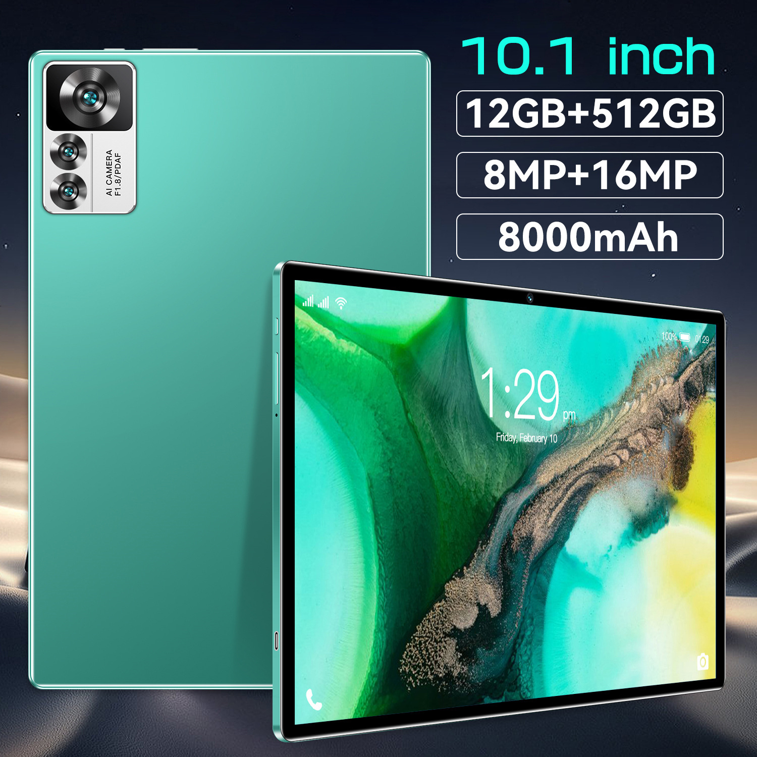 Premium 10.1 Inch Large Screen Tablet: Enhanced Performance w/ 5G Support | Massive 12GB RAM + 512 GB Storage