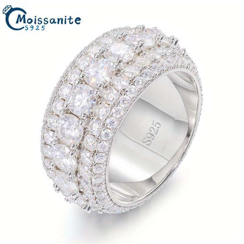 mm Hip hop Moissanite Rings Five Row Sterling Siery Eternity Wedding Band Ring Women cttw VVS Iced Out Anniversary Bling Pinky Mens Rings Hip Hop Fine