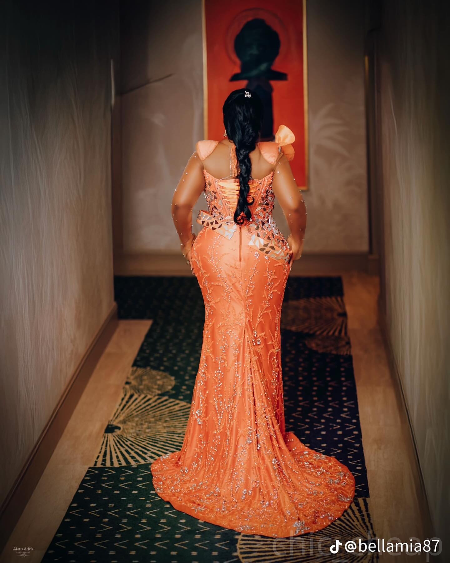 Orange Mermaid Prom Dresses 2025 Crystals Lace Beaded Sparkly Evening Formal Party Second Birthday Engagement Gowns Plus Size Dress For Special Occasi
