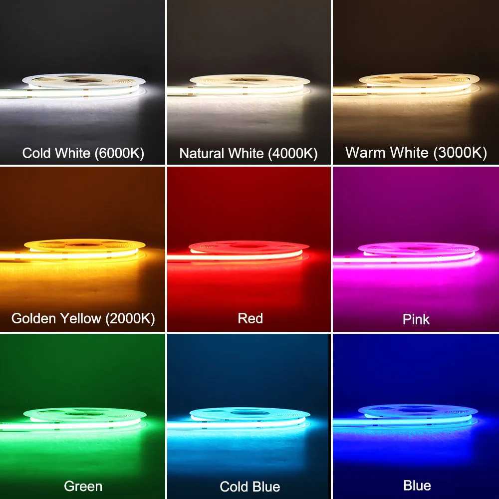 COB LED Strip Light 12V 24V 3mm 5mm 8mm 10mm PCB LED Strip Ice Blue/Green/Red/Yellow/2700K/3000K/4000K/6000K COB LED Tape Decor W250524