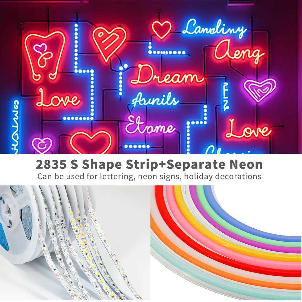 S Shape 6mm Width 2835 SMD LED Strip Bendable 120LED/m Flexible Tape Light Ribbon For DIY Neon Sign Letter 12Color 1m-20m W250524