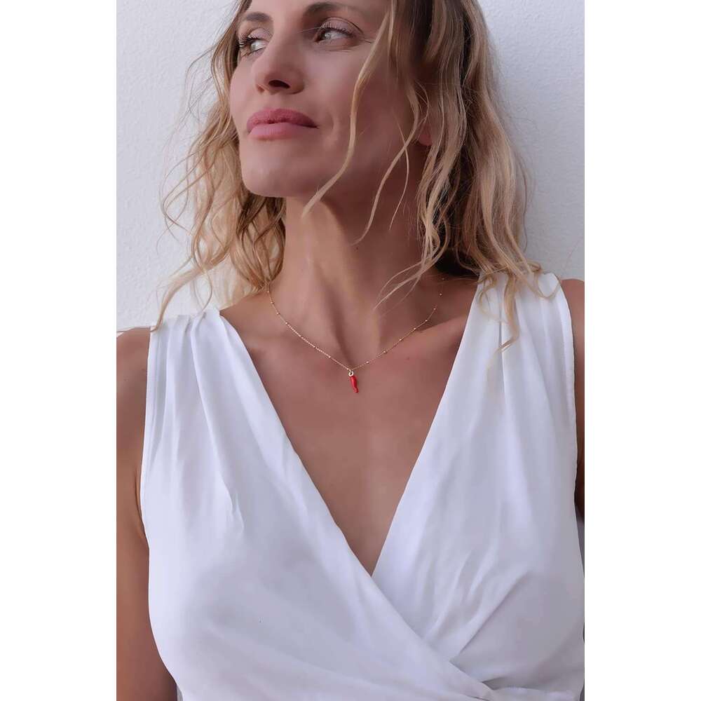 FRONAY Italian Red Horn Necklace -14k Gold and Sier Plated Cornicello Good Luck Pendant