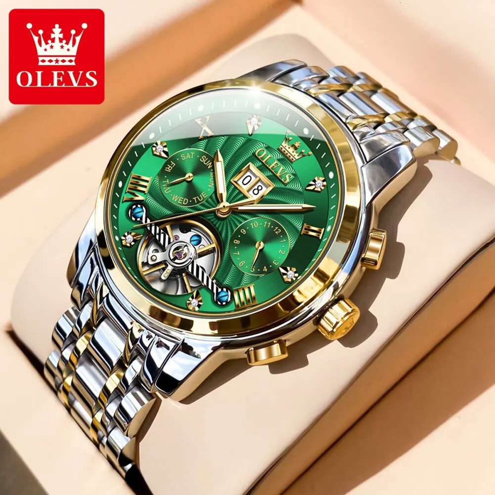 OLEVS Mens Watch Automatic Mechanical Slef-Wind Stainless Steel Strap Waterproof Luminous Date Wrist Watch 250603