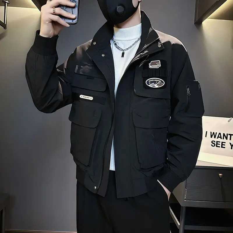 Spring and Autumn High-end Stand-up Collar Jacket Mens Trendy Brand Casual Handsome Jacket Trendy Versatile Workwear Top W250524