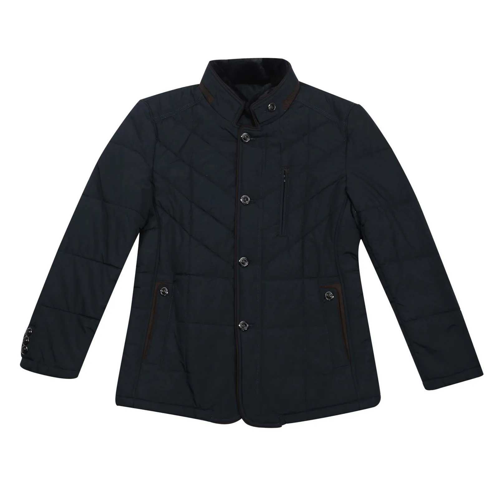 Mens Winter Warm Cotton-Padde Clothes Middle-aged Male Solid Color Long Sleeve Zipper Button Stand Collar Thermal Outwears Coat W250524