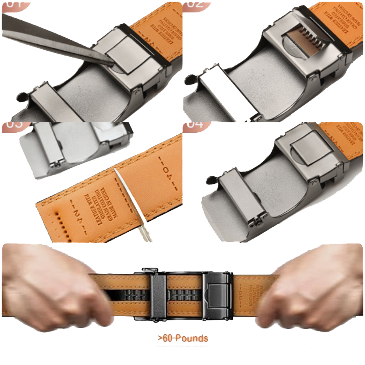 High Quality Men's Belt Alloy Buckle Real Leather Ratchet Belt for Boys and Girls