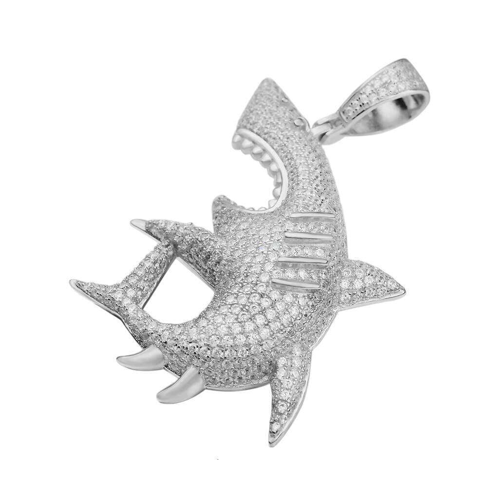 Wholesale Iced Out White Gold Plated Hip Hop Zirconia Setting Shark Fish Pendant