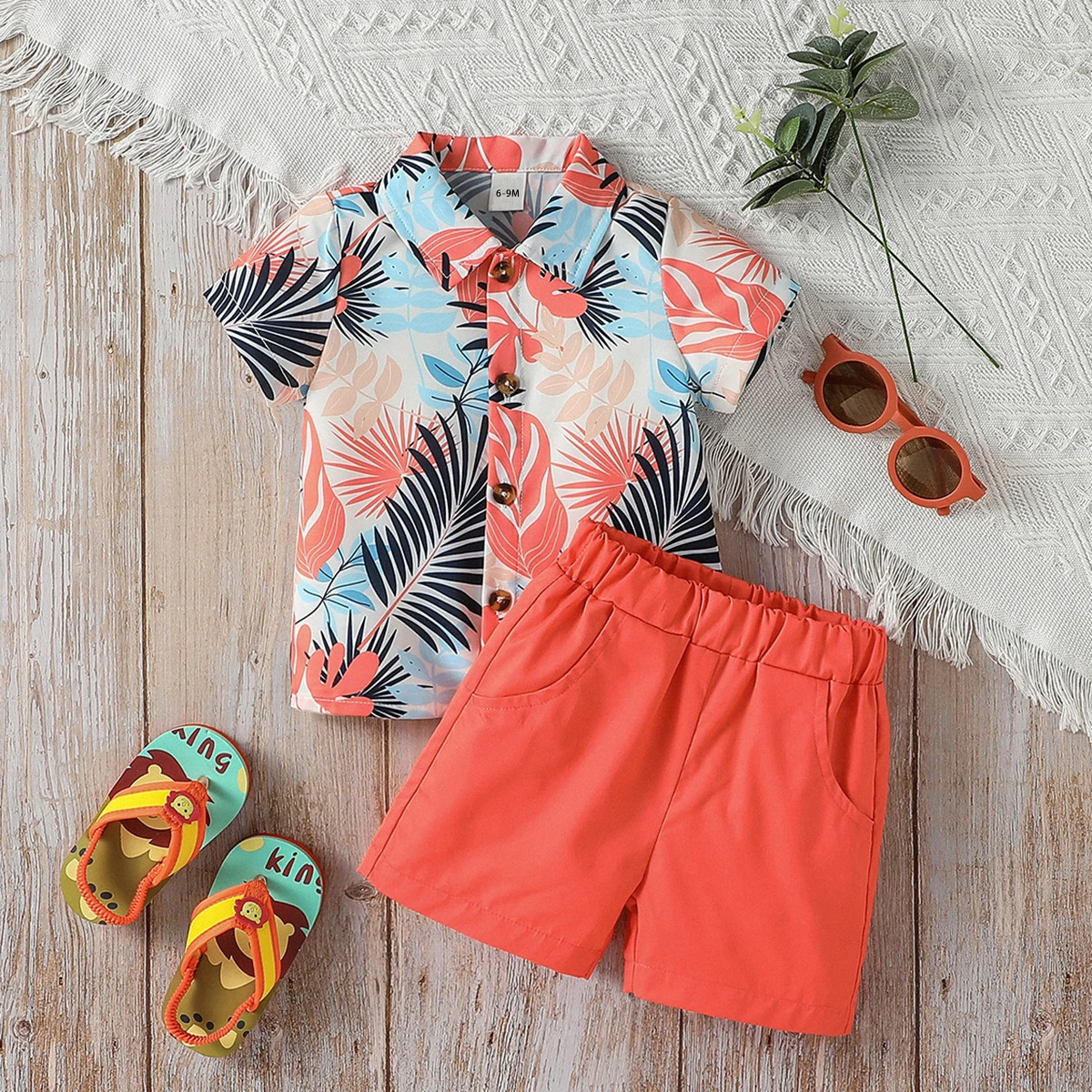 Baby Boys Summer Short Print plants Shirt Solid Cotton Pantsuit For 13Y Casual Daily Wear Clothing Set 250517z