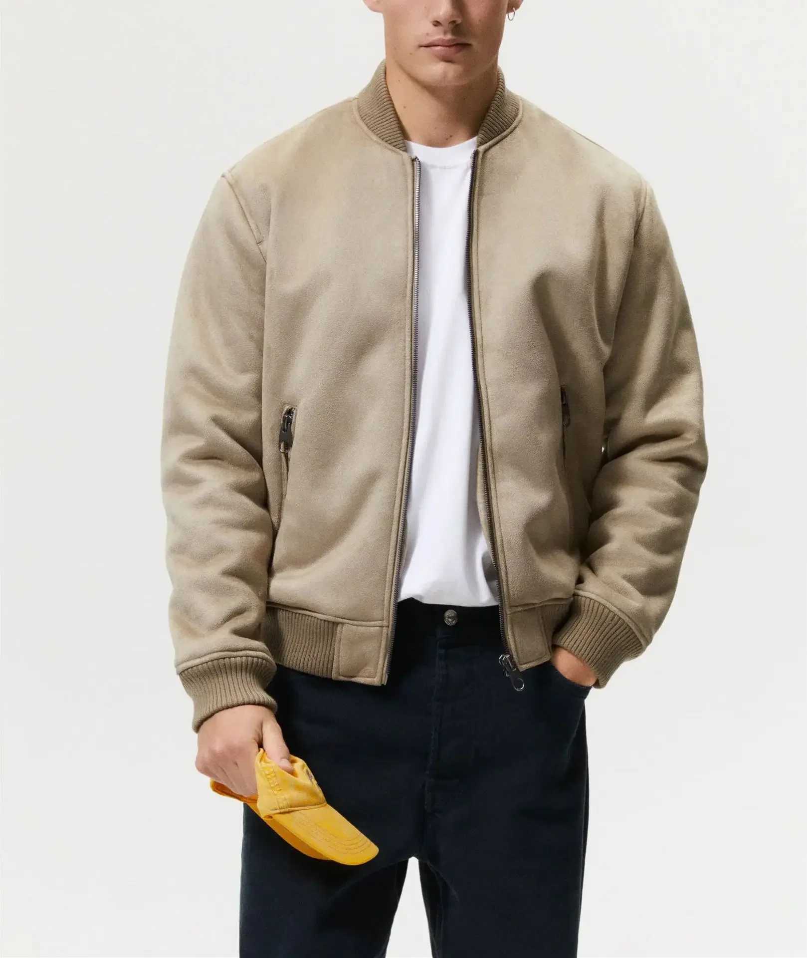 Mens Stand-up Collar Suede Double-sided Jacket W250524