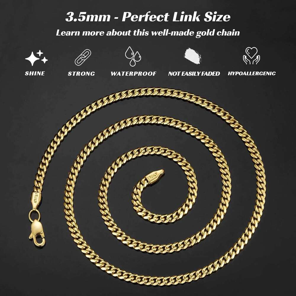 Italian solid 14k gold over sterling sier necklace for men and women, 3.5mm, 4mm, 5mm necklace, world craftsmanship Cuban chain, men's chain 16 1