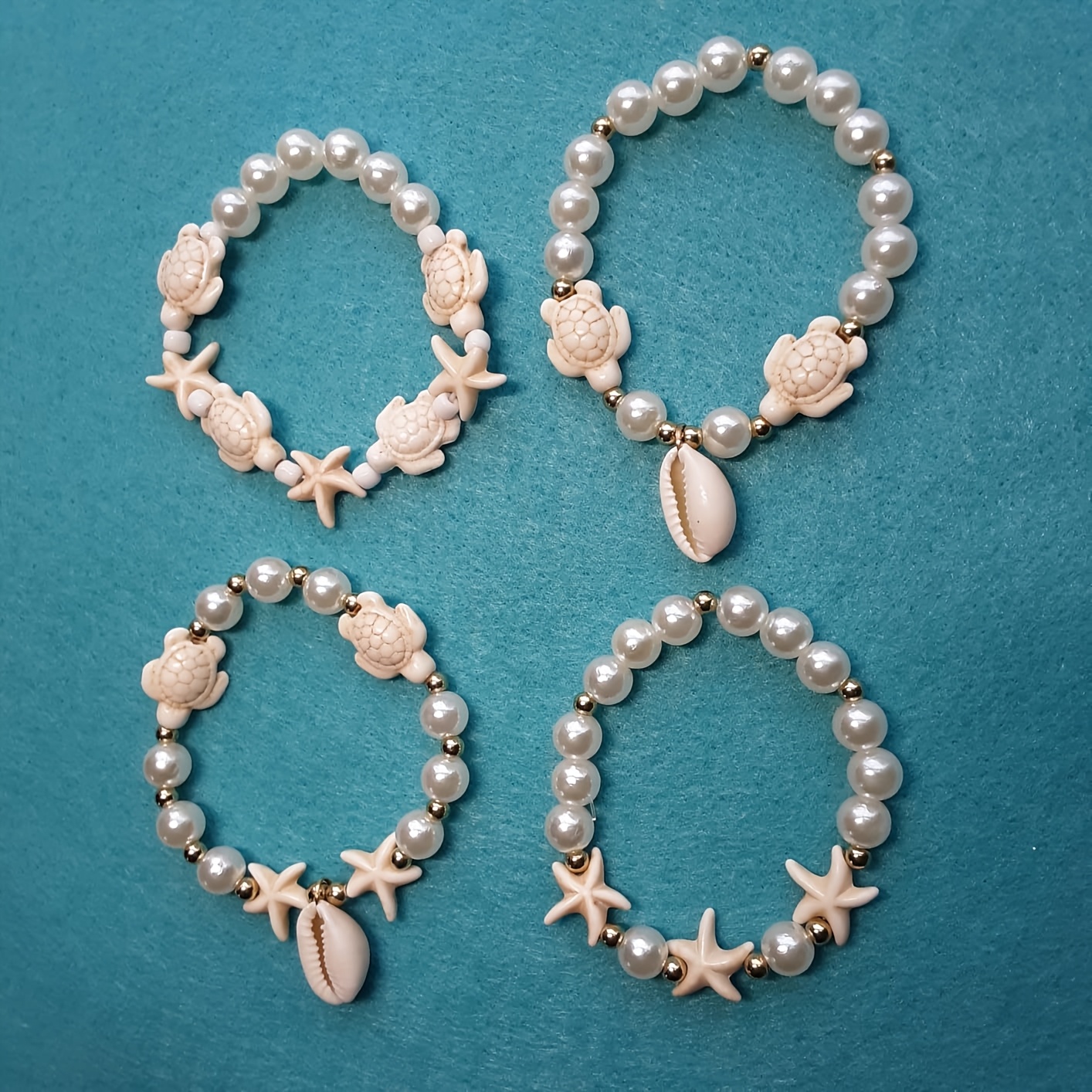 Moonlitwandering Beach Jewelry Bracelet Set - Ocean Collection Featuring Seashell, Sea Turtle, Alphabet & Heart Charms