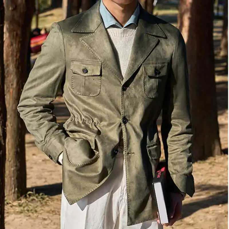 High Quality Suede Suit Collar Men Slim Fit Coat Jacket Hunting Jacket For Men Casual Business Jacket Luxury Versatile Coat W250524