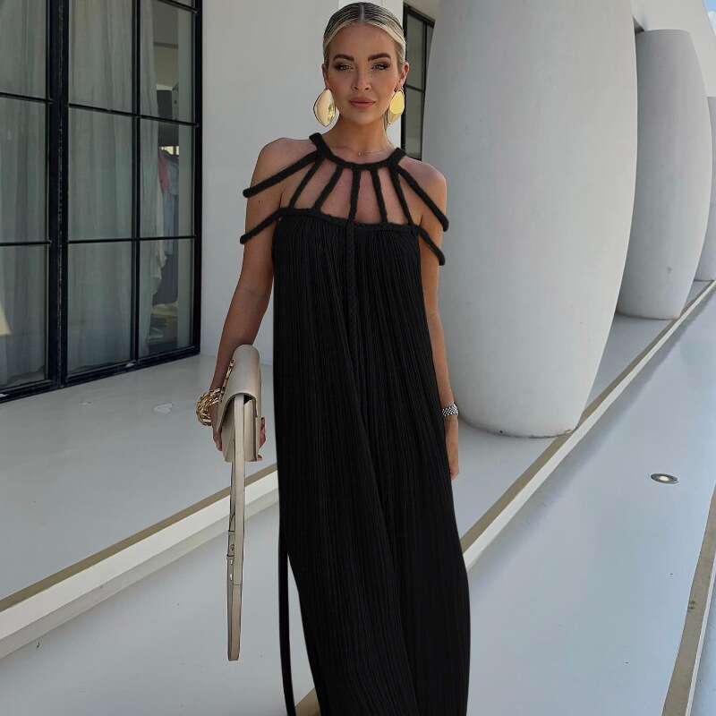 Maxi Dress Beach Summer Temperament Fashionable Sexy Suspender Beach Dress Tied Rope Bikini Cover Long Dress