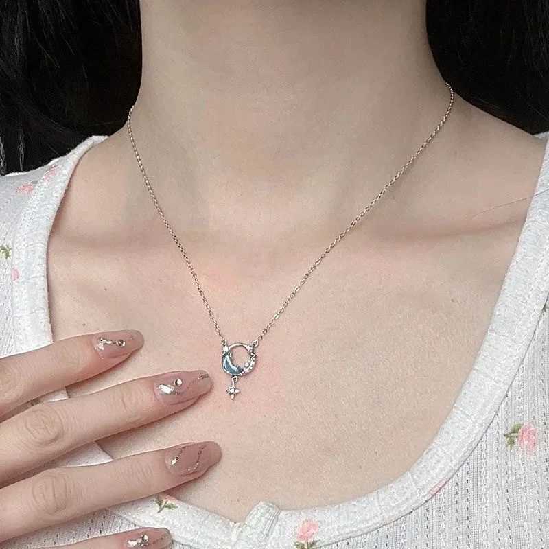 Korea Crystal Moon Star Chokers Necklace Colorful Glazed Stone Pendant Necklaces for Women Neck Chain Fashion Jewelry Gifts XJ250524