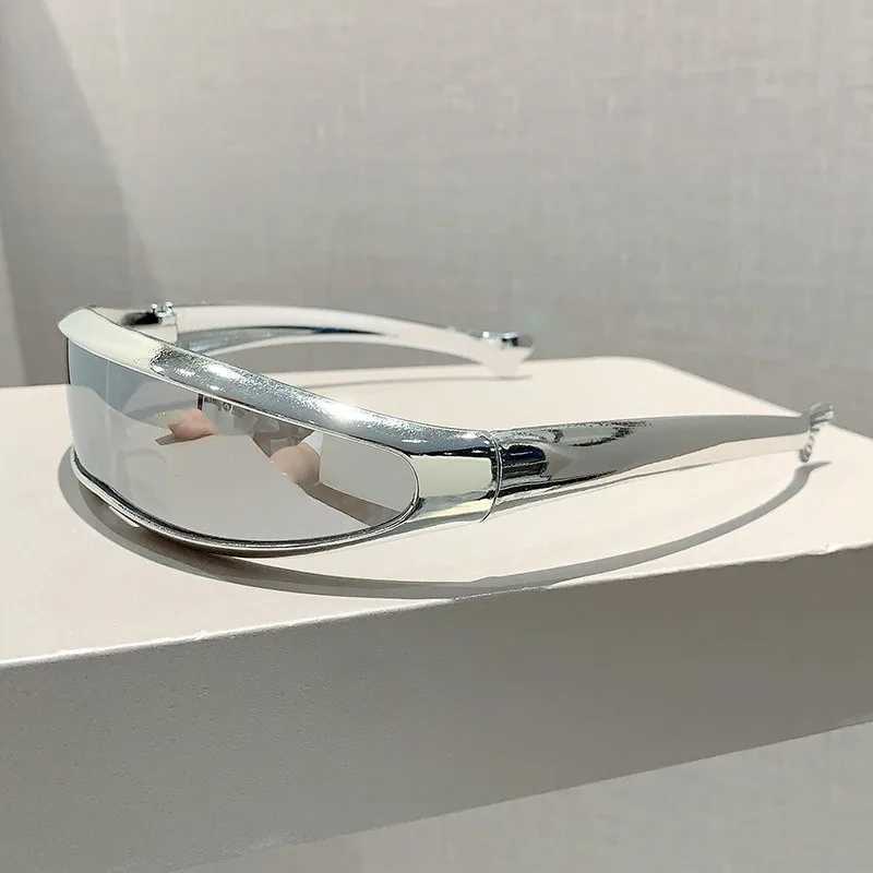 Futuristic One-piece Mirror Personalized Electroplated Sunglasses Women Men 2025 Y2K Steampunk Goggles Rave Party Glasses UV400 M250524