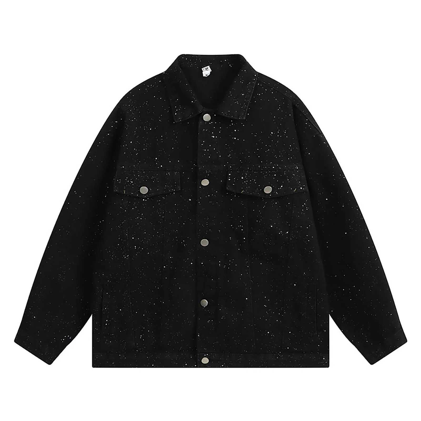 MenS Denim Jacket Cowboy Retro Cotton Denim Coat Spring Loose Fit Jeans Jacket Outerwear Starry Sky Vintage Couple Denim Jacket W250524