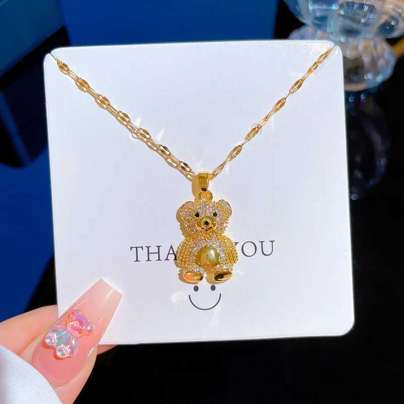 Fashion Light Luxury Big Bear Micro Luxury Necklace Ladies Trend Bear Clavicle Chain Pendant Friends and Family Gifts XJ250524