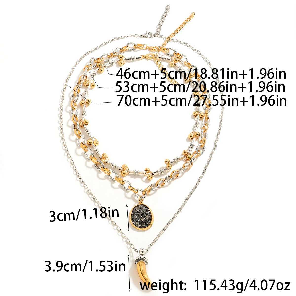 3pcs/Set ZAA Women Jewelry Multilayer Link Chains Statement Horn Pendant Necklaces Luxury Prom Party Accories Charm Girl Gif XJ250524