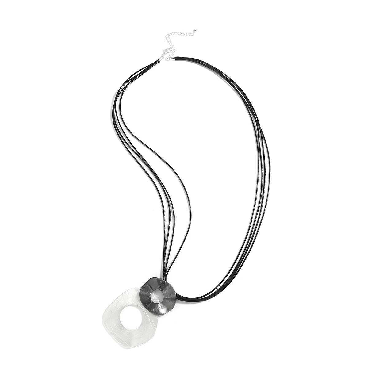 ALLYES Irregular Hollow Metal Circles Pendant Necklaces for Women Fashion Sweater Chain Long Leather Necklace Female Jewelry XJ250524