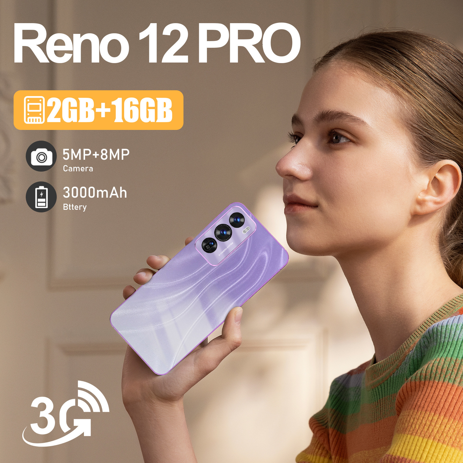 Large Screen Reno 12 Pro Mobile Device Featuring Advanced Incell Display | 3 GB Internal Storage